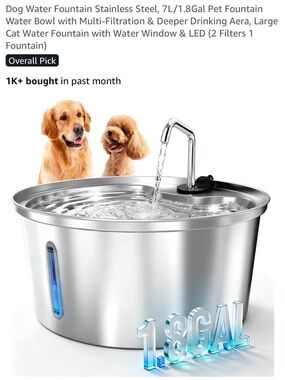 Stainless Steel 1.8 Gal Pet Water Fountain - Multi-Filtration